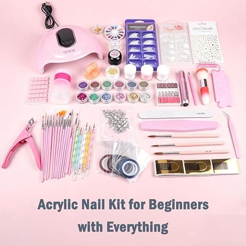 Acrylic Nail Kit for Beginners with Everything Practice Tools Set Gift | Complete Nail Starter Set with Drill U V Lamp Acrylic Powder French Tips Glitter Powder Decorations for Women Home Salon DIY thumbnail 2