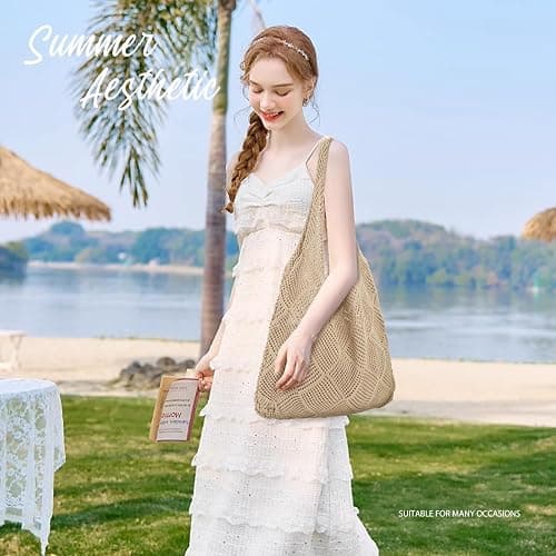 hatisan Crochet Bags for Women - Summer Beach Tote, Aesthetic Hippie Knit Bag thumbnail 4