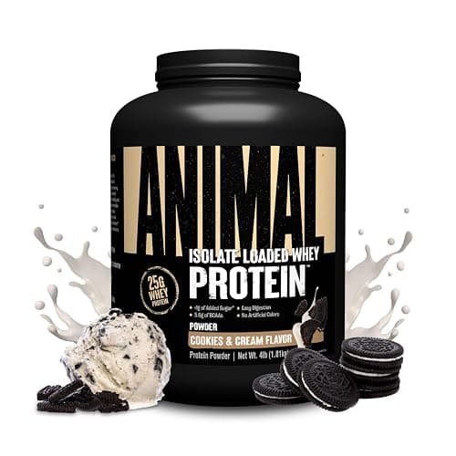 Animal Whey Isolate Protein Powder - Loaded for Pre & Post Workout Muscle Builder and Recovery with Digestive Enzymes for Men & Women - 25g Protein, Great Taste, Low Sugar - Cookies & Cream 4 lbs - Image 1