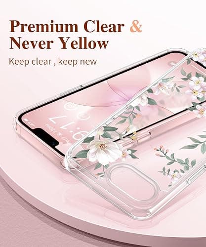 GVIEWIN for iPhone 17e Case & iPhone 16e Case with Screen Protector, [Non-Yellowing][Military-Grade Protection] Hard PC&TPU Bumper, Floral Shockproof Protective Clear Phone Case (Magnolia/White) thumbnail 3