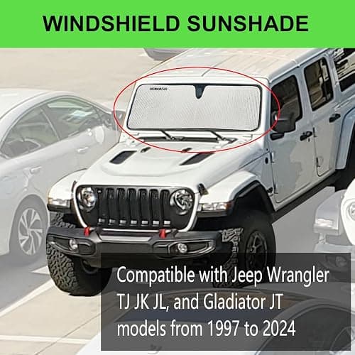 Windshield Sun Shade for Jeep,Windshield Sunshade for Wrangler TJ JK JL1997-2024,Sun Shade Windshield Cover for Jeep,UV Ray & Heat Block Windshield Shades thumbnail 2