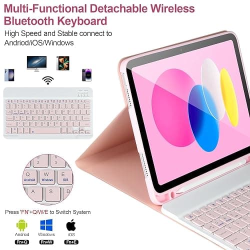APHBZGE iPad 10th Generation Case with Keyboard,Keyboard Case for iPad 10th Gen 2022 10.9’’Keyboard for iPad 10th Gen with Pencil Holder,Detachable Bluetooth Keyboard Case for iPad 10.9 2022,Pink thumbnail 3