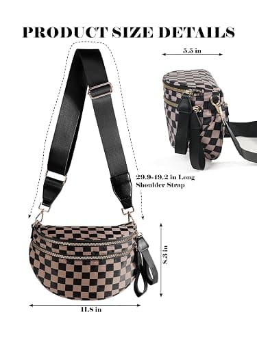 Black and White Checkered Crossbody Bag Bum Bag for Women,Spacious Checkered Purse Fanny Packs Belt Bag thumbnail 3