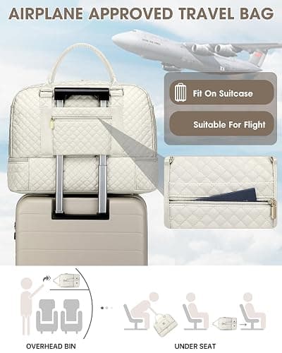 Travel Duffle Weekender Bags for Women: Overnight Bag with Shoe Compartment Carry On Bags with Toiletry & Wet Pocket Large Tote Hospital for Women Labor Delivery Beige thumbnail 8