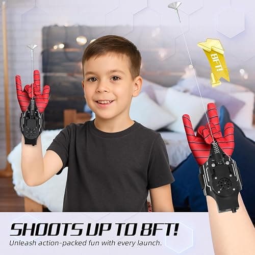Preympia Spider Web Shooter with Gloves - 8FT Web Launcher for Kids, Spider Silk Slinger Wrist Toy for Superhero Funs (Black) thumbnail 2