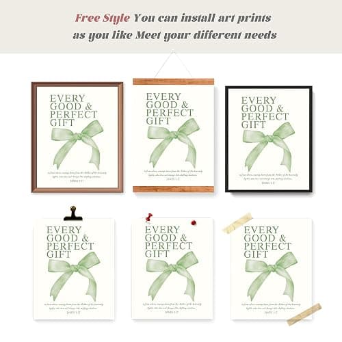 LARTSFRO Coquette Sage Green Bow Wall Art Decor Posters, Sage Green Bow Room Bedroom Bathroom Dorm Wall Art Decor Aesthetic for Teen Girls Gifts, Inspirational Bible Verses Bow Wall Decor, 10x8 Inch Set of 4 Pcs Bow Pictures (UNFRAMED) thumbnail 4
