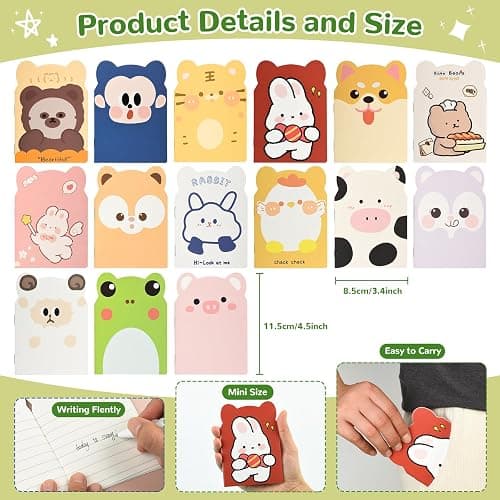 100 Packs Mini Notebooks for School Mini Cute Animal Notebooks Mini Notebooks Bulk for Christmas Day Office Classroom prizes College Ruled Pages(Cartoon Animals) thumbnail 3