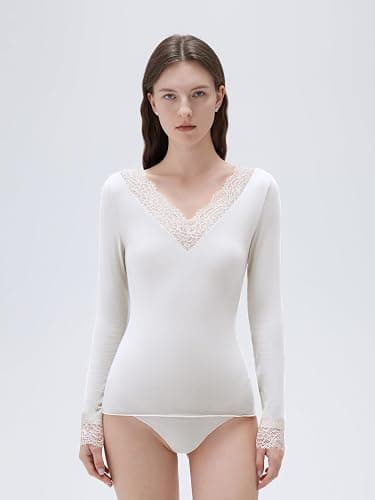 SUUKSESS Cloud Cashmere Women Basic Tops V Neck Boat Neck Lace Long Sleeve Shirt thumbnail 2