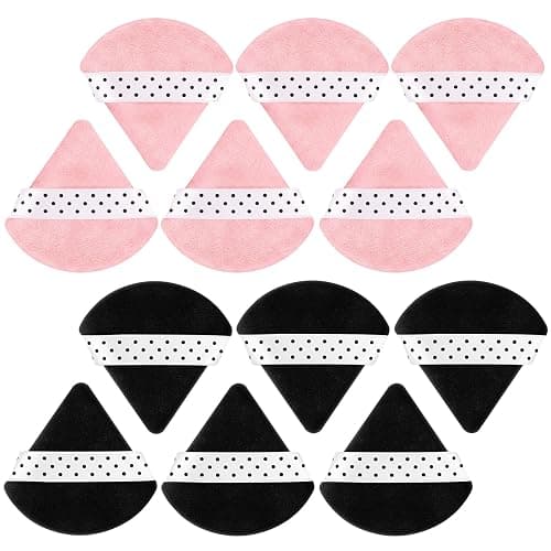 12 Pack Powder Puffs Triangle with Polka Dot Ribbon, Pink Black Velour | Soft Triangle Makeup Puff Face Setting Powder Sponge for Loose Powder Setting or Concealer Sponge thumbnail 8