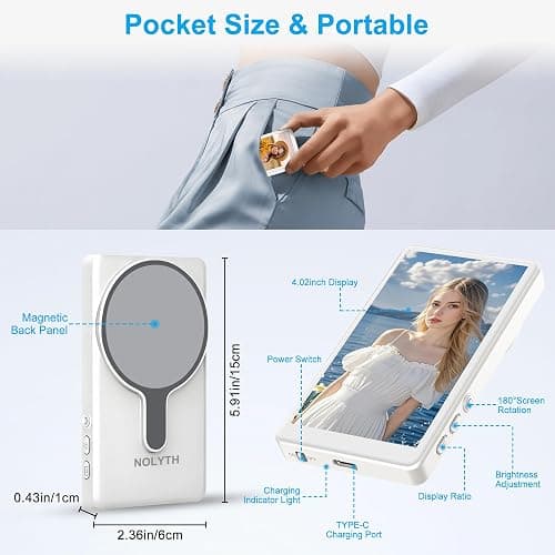 NOLYTH Selfie Monitor Screen iPhone: Magnetic Wireless Phone Back Camera Monitor for Content Creator Photo Video Recording Bluetooth Remote 4.02-inch Display Ideal for Vloggers White thumbnail 6