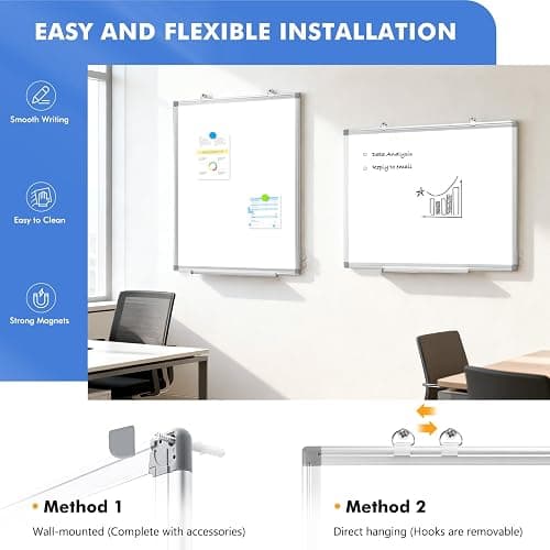 WALGLASS Double-Sided White Board, 24" x 18" Dry Erase Board Magnetic Whiteboard for Wall, Hanging Mounted Whiteboard Silver Aluminium Frame for Home, School, Office, Kitchen thumbnail 3