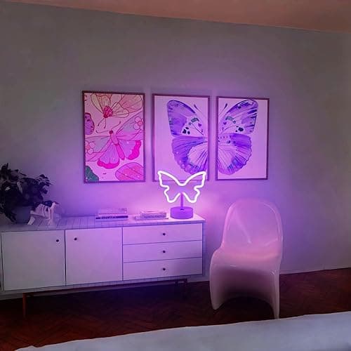 Purple Butterfly Neon Sign Lights - 1 Pack Butterfly Decorations for Girls Bedroom Battery/USB-Powered Purple Room Decor, Aesthetic for Room, Home, Party, Nursery thumbnail 6