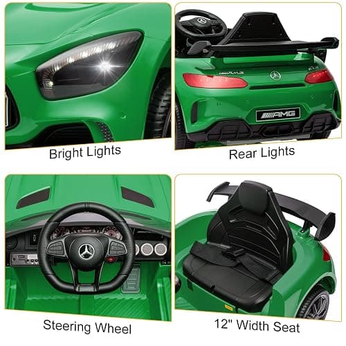 Winado 12V Ride on Car, Licensed Mercedes Benz AMG GTR Battery Powered Electric Vehicle, w/Parent Remote, Wider Seat, LED Lights, Openable Doors, MP3 Player, Smooth Start, 3 Speeds - Green thumbnail 3