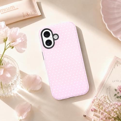 Telaso Case for iPhone 17, Polka Dot Pattern Fashion Cute Aesthetic Design, Soft TPU and Hard PC Back Slim iPhone 17 Phone Case Shockproof Protective for Women Girls, Pink thumbnail 7