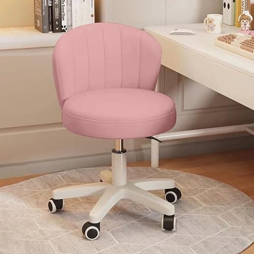 HDHNBA Small Desk Chair Round Rolling Chair with Back PU Leather Height Adjustable Swivel Vanity Work Computer Stool Chair for Home Office Bedroom, Set of 2 thumbnail 5