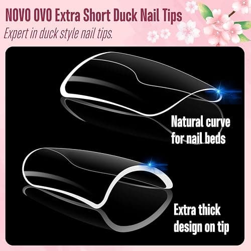 NOVO OVO Duck Feet Nail Tips for Small and Medium Hand, Extra Short Full Cover Press On Acrylic, Clear Full Coverage Thick Flare French Soft Gel Fake False Nail Extension x 12 Sizes 120 pcs thumbnail 5