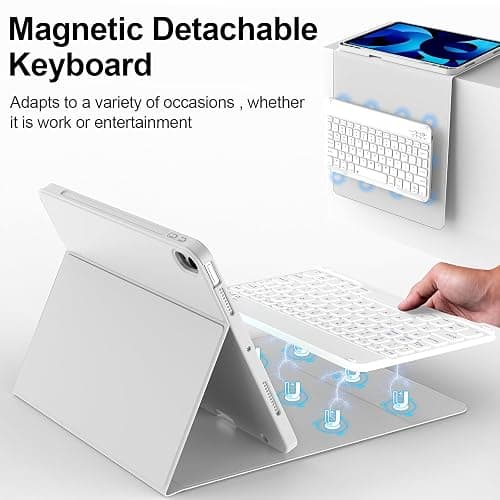KenKe Keyboard Case for iPad 10th Generation (10.9 Inch 2022) / iPad (A16) 11th (11 inch 2025) with Left Pencil Holder, Thin&Light, Stand Folio Detachable Wireless Bluetooth Keyboard Case, Gray thumbnail 2