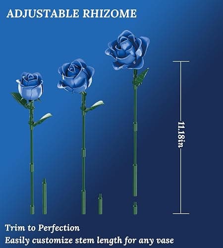 Loyratche Blue Roses Flower Bouquet Building Set, Compatible with Lego Flowers, Artificial Flowers Botanical Collection Gift for Halloween Gothic Retro Home Decor thumbnail 3