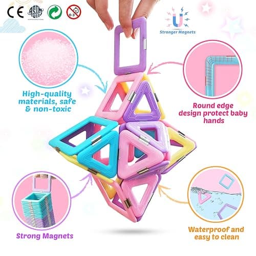 Magnetic Tiles Toddler Toys for 3 4 5 6 7 8 Year Old Girls, Macaron Building Blocks Basic Set for Kids Age 3-5, Magnet STEM Sensory Montessori Toys for Kids Age 3-6, Birthday Gifts Ideas for Girls 2-4 thumbnail 4