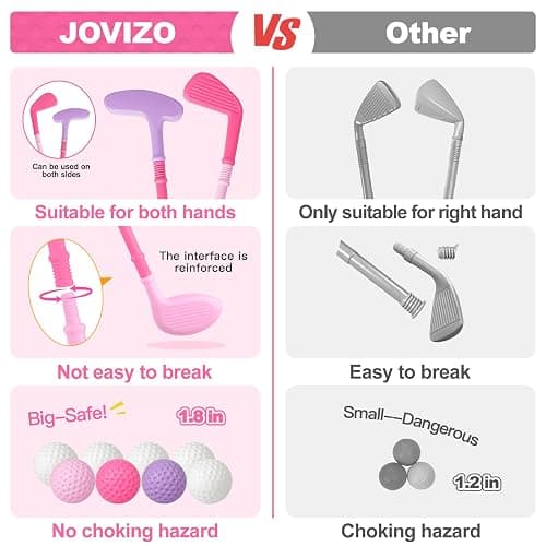 Jovizo Toddler Golf Set for Girls Boys 2 3 4 Years Old, Upgraded Kids Golf Cart with 3 Clubs & 8 Balls, Outdoor Indoor Sports Toys Birthday Gift, Pink - golf set thumbnail 4