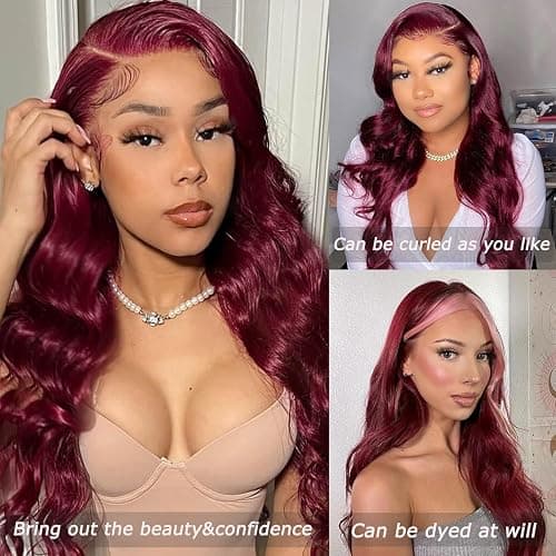 ULRICA Burgundy Human Hair Wig 99J Burgundy Lace Front Wigs Human Hair Wigs for Black Women 24 Inch 13x4 HD Lace Straight Burgundy Wig Pre Plucked Red Lace Front Wigs 180% Density thumbnail 7