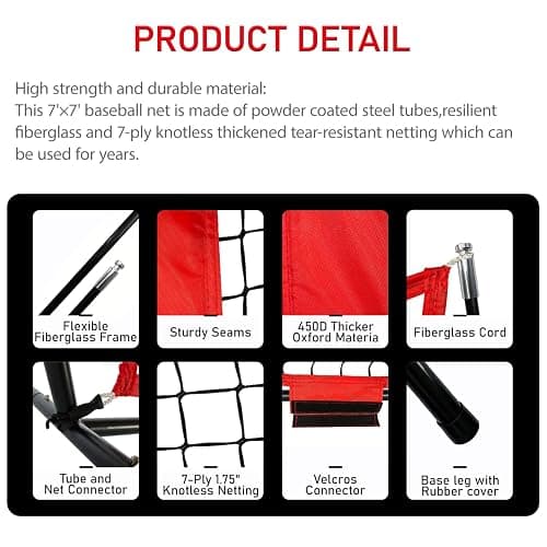 YeahChi 7×7FT Baseball net, Pitching net with Strike Zone Target, Baseball&Softball Practice net with Sturdy Bow Frame and Stable Base,Portable Practice net for All Ages and All Skilled Levels thumbnail 4