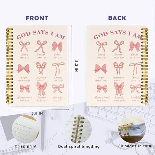 THDSE Bible Journal for Women, Christian Prayer Journal Pink Notebook Gifts for Teen Girls Kids, Bible Study Supplies, Coquette Preppy Bows Cute Church Faith Journaling Hardcover Spiral Notebook 5.5 X 8.3 - Pink thumbnail 3