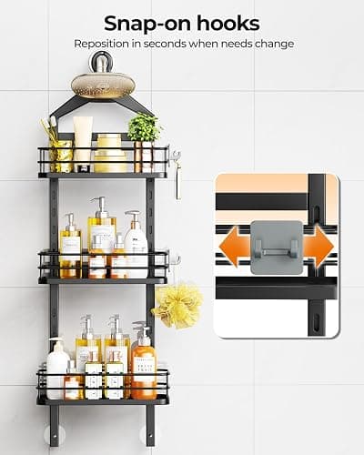 ODesign 3 Tier Height-Adjustable Shower Caddy Hanging Hanger Anti-Swing-Over The Shower Head Caddy-Shower Storage Organizer Bathroom Shelves Basket Shower Caddies-Black,11.9" x 4.84" x 36.2" thumbnail 9
