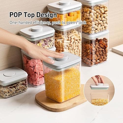 EQI Pop Food Storage Containers Set, 6Pcs Airtight Containers with Lids for Kitchen Pantry Organizers and Storage,One Button Opening BPA-Free Food Containers for Cereal Flour Sugar(0.6, 1.3, 1.9Qt)*2 thumbnail 3