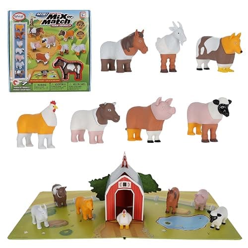POPULAR PLAYTHINGS Mini Mix or Match Farm Animals, Magnetic Toy Set with Pop-up Playmat, Set of 7 - Image 1