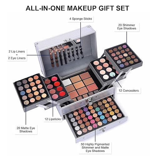 UNIFULL 132 Color All- In- One Makeup For Women Full Kit,Professional Makeup Kit,Makeup Gift Set for Women &Girls,Include eyeshadow/lipstick/concealer/Lip Gloss/Eyeliner/Mascara/Makeup Brushes（006N2-Silver） thumbnail 2