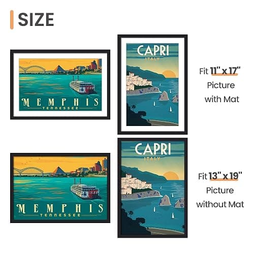 upsimples 13x19 Picture Frame, Display Pictures 11x17 with Mat or 13 x 19 Without, Wall Hanging Poster Frames, Black, 1 Pack thumbnail 3