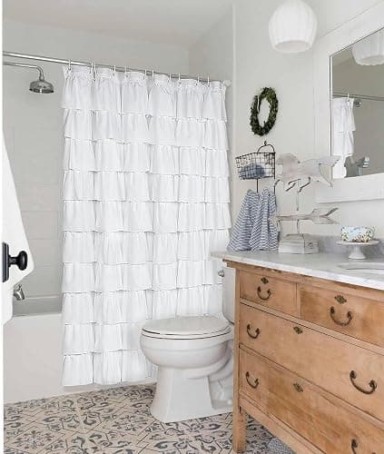 Volens White Shower Curtain Fabric Ruffle for Bathroom,72in Long thumbnail 7