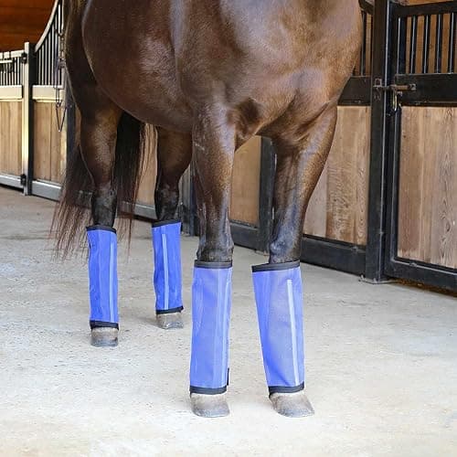 Jeffers Romper Stomper Fly Boots for Horses - Grey, Large – Breathable Mesh Leg Wraps for Insect Protection, Stable Accessories for Summer Turnout, Ride Gear, Horse Hoof & Leg Care - 4 Pack - Indigo - Small thumbnail 5