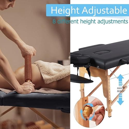 ARTBUSKE Portable Massage Table,84 Inch Massage Tables Portable with Side Pocket and Towel Rack Adjustable Height Lash Bed Massage Bed Tattoo Table Esthetician Bed for Eyelash Tattoo Spa,Black thumbnail 5