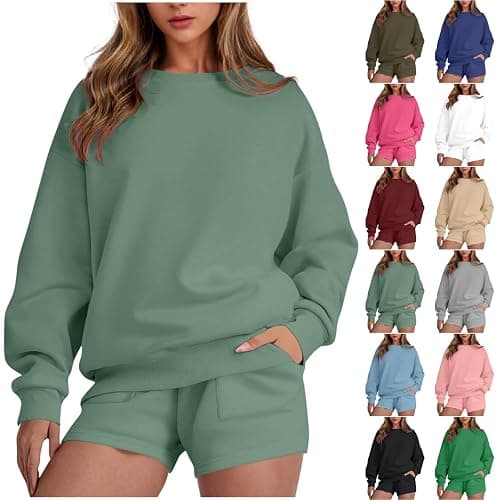 GOHRSHA Two Piece Sets for Women Baggy Shorts Oversized Pullover Crew Neck Sweatshirts Lounge Sweatsuits 2 Piece Outfit thumbnail 2