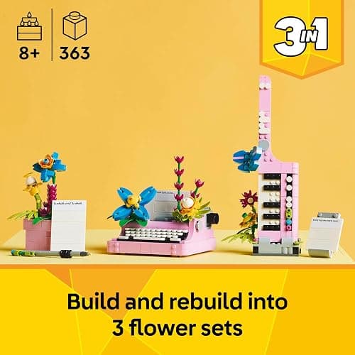 LEGO Creator 3in1 Typewriter with Flowers Toy - Transforms into a Keytar Model or a Flowerpot with a Pen & Notebook - Creative Birthday Gift for 8+ Year Old Girls & Boys - 31169 thumbnail 4