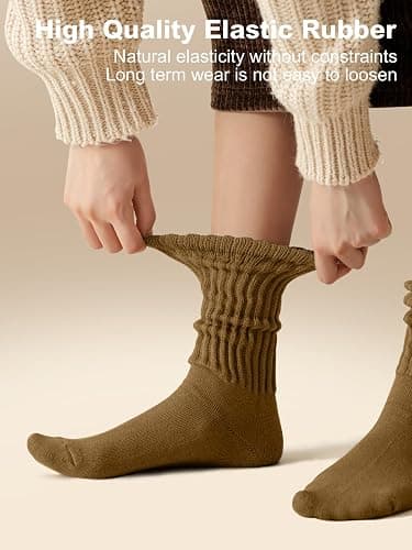 HAVE A TREE Women's Slouchy Crew Socks White Cushioned Scrunch Boot Sock | Size 5-11 3-6 Pack Retro Solid Thick Chunky Ribbed Cozy Cute Slouch Athletic Socks For Spring Summer Fall Winter Gifts thumbnail 2