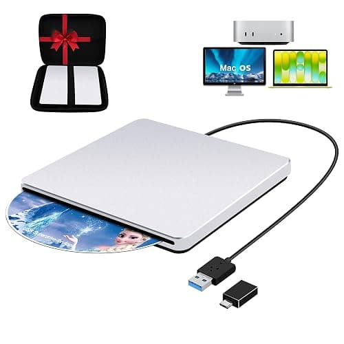 Guamar USB 3.0 Superdrive for Apple: External CD Drive for Mac MacBook Plug & Play Portable DVD Player Burner for Laptop PC Windows with USB-C Adapter/Carrying Case - Aluminum Silver - Image 1