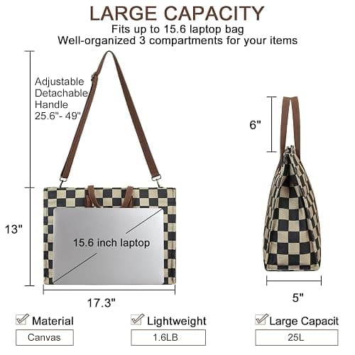Laptop Tote Bag for Women Work 15.6 inch Canvas Shoulder Bags Computer Messenger Purse Teacher Handbag Office Briefcase thumbnail 5