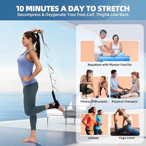 comness Foot and Calf Stretcher-Stretching Strap For Plantar Fasciitis, Heel Spurs, Foot Drop, Achilles Tendonitis & Hamstring. Yoga Foot & Leg Stretch Strap. (Black) thumbnail 3