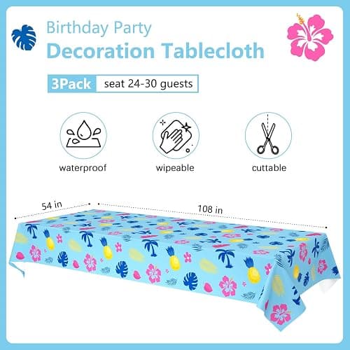 3 Pieces Palm Leaves Tablecloths Birthday Party Decorations Supplies Hawaiian Cartoon Table Cover Size 108×54 Inch Rectangular thumbnail 3