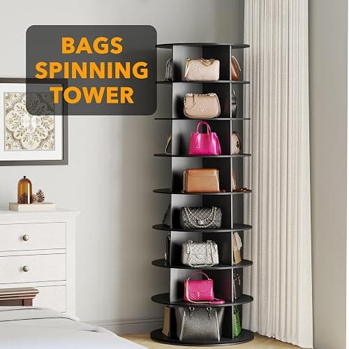 SpaceAid 8 Tier Rotating Shoe Rack Tower, Spinning Shoe Display Lazy Susan, Revolving 360 Shoe Rack Storage Round Carousel, Vertical Handbag Rotate Shoes Closet Organization (8-Tier Black) thumbnail 5