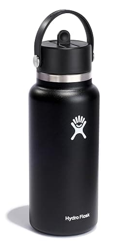Hydro Flask Water Bottle - Insulated Stainless Steel - Wide Straw Lid, Non Spill, Leakproof in 32 Oz Black thumbnail 3