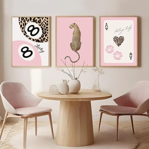 Lhoiplme Cheetah Trendy Wall Art Preppy Leopard Canvas Print Cheetah Room Wall Decor 8 Ball Poster Y2k Pink Coquette Luxury Print Lucky Aesthetic Fashion Pictures for Bedroom 12x16x3 Inch Unframed thumbnail 5