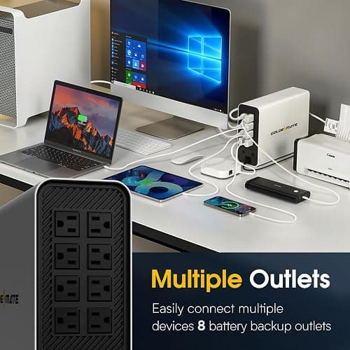 GOLDENMATE 1000VA/600W Lithium UPS Battery Backup and Surge Protector, Backup Battery Power Supply with LiFePO4 Batteries(153.6 Wh), Sinewave UPS System, 10 Years Lifespan, 8-Outlets, LCD Display thumbnail 4