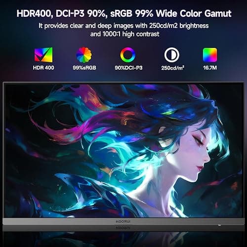KOORUI - 24.5" Gaming Monitor, 240Hz, IPS FHD 1ms, HDR400 | 1920x1080p Computer Monitor, 90% DCI-P3, 128% sRGB, HDMI2.0 DP, VESA Tilt Adjustable for Xbox PS5 Switch thumbnail 3