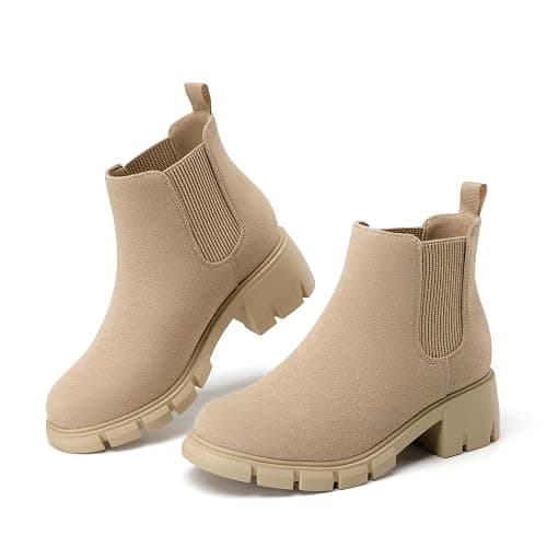Athlefit Girls Ankle Boots Kids Comfortable Slip on Lug Sole Chelsea Booties for Toddler Little Kid Big Kids thumbnail 4