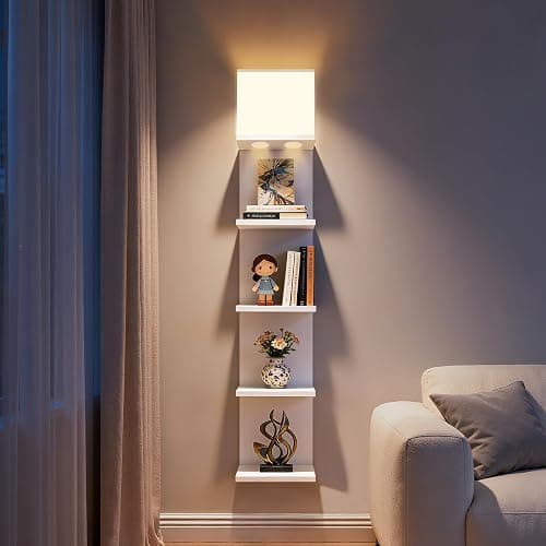 Jetfans 5 Tier Wall Shelf Unit with Light, Lack Wall Shelf, Modern Vertical Floating Shelf, Decorative Wall Mount Vertical Shelves for Bedrooms, Living Rooms, Vanity, Floating Storage, White thumbnail 6