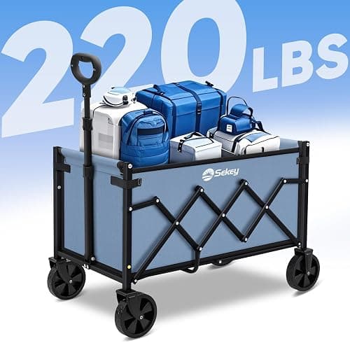 Sekey Wagon Cart with Wheels with 220LBS Capacity,Heavy Duty Wagon Carts Foldable,Lightweight Utility Portable Cart for Grocery, Shopping, Garden, Camping. Blue thumbnail 4